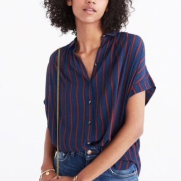 Madewell Tops - Madewell navy blue and maroon stripe button down